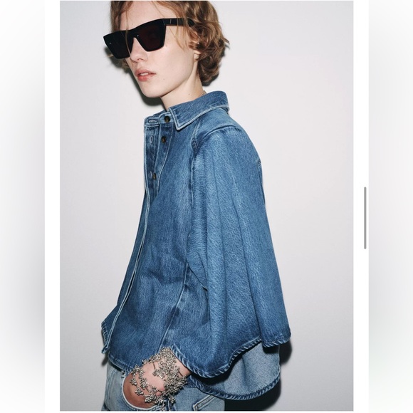 ZARA ZW Collection Lapel-collar shirt with kimono-style cap sleeves Size XL NWT - Picture 6 of 11